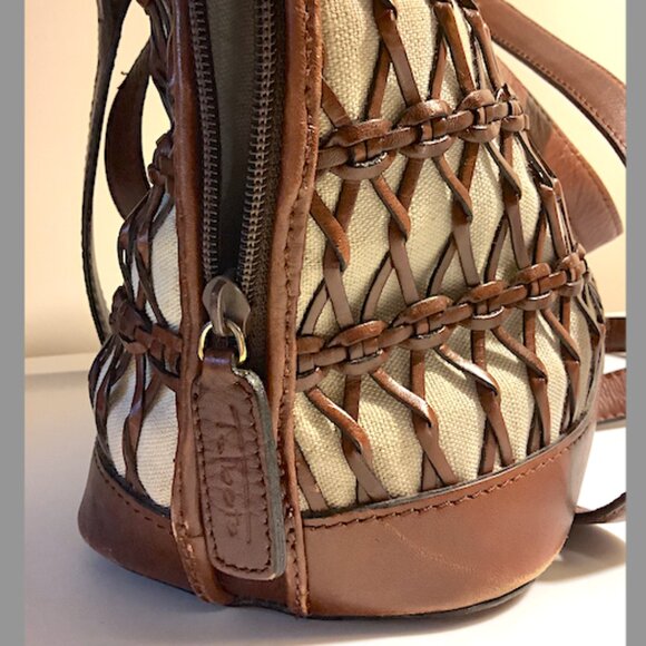 Talbots brown & cream leather and canvas bag - with detachable shoulder strap - Picture 8 of 15